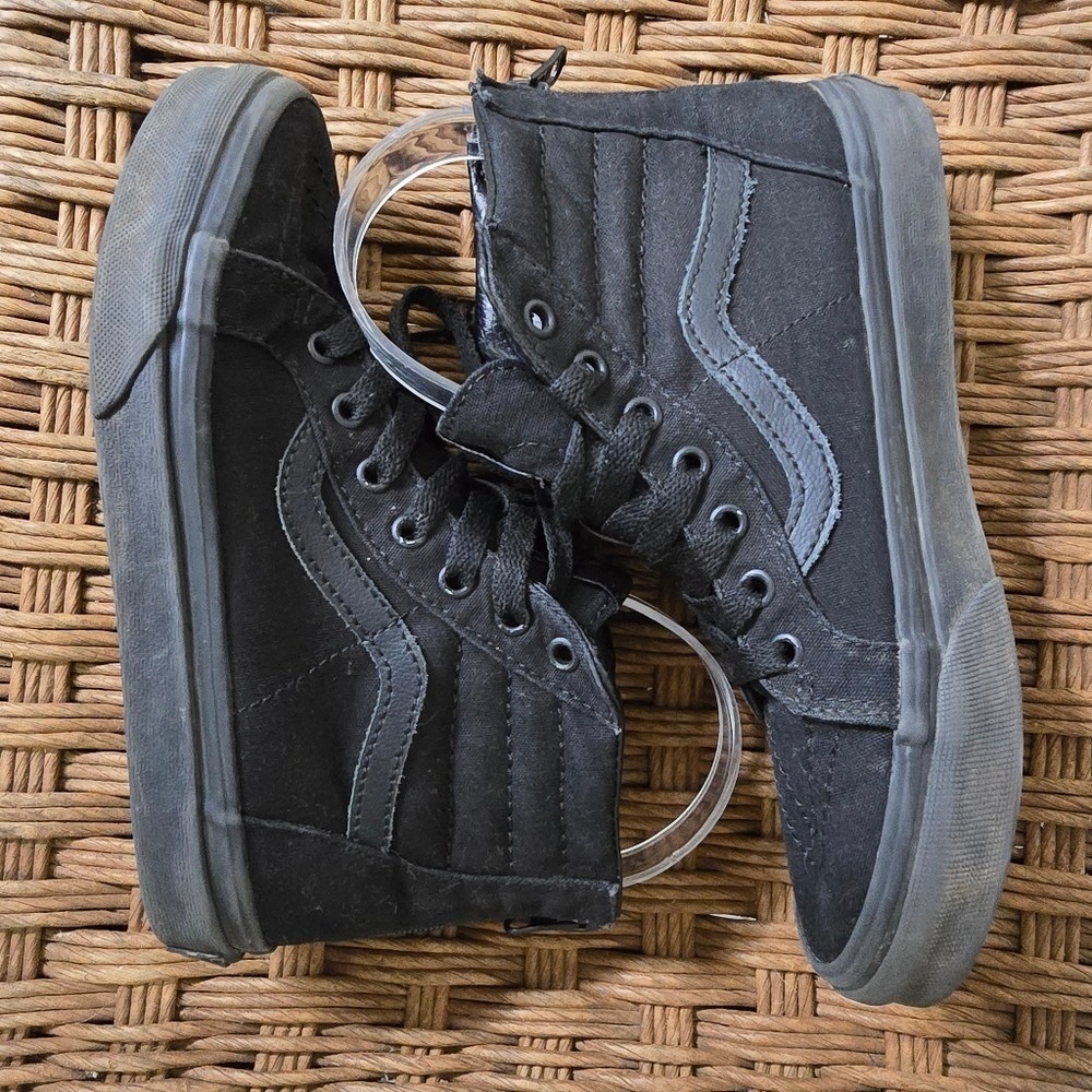 Vans Old Skool kids‎ Black High-Top Sneakers lace up with zip back 2.5 - Picture 5 of 7